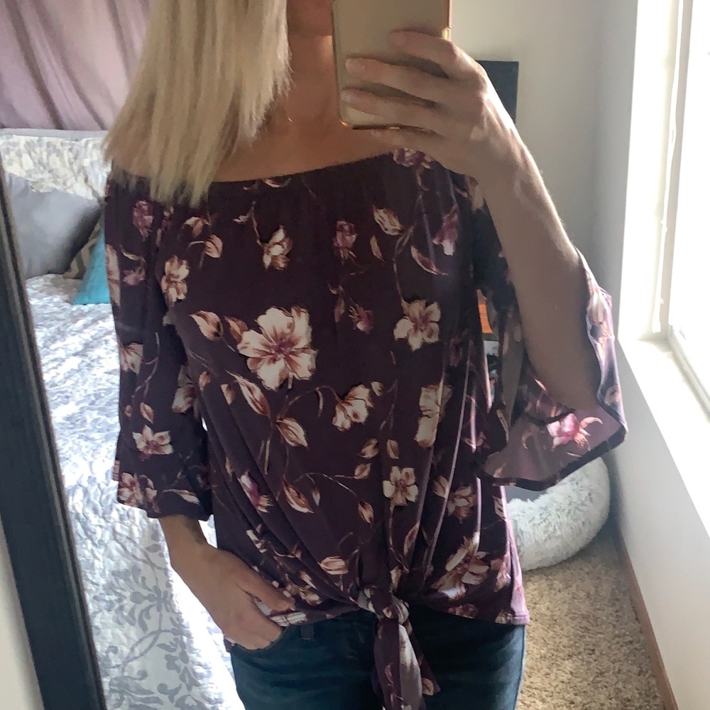 Pretty Purple Floral Off Shoulder Top